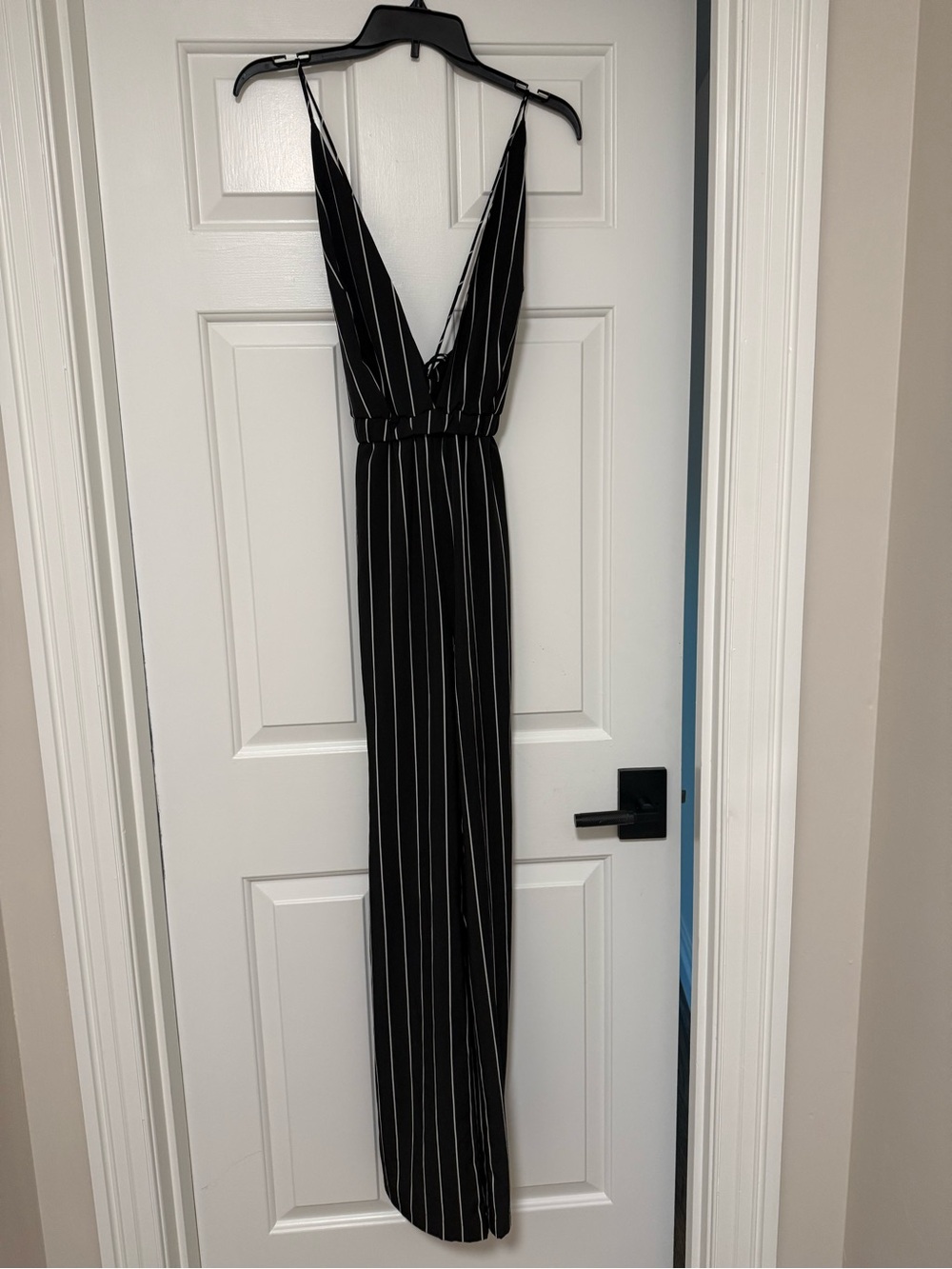 Hera Collection Black and White Pinstripe Maxi Jumpsuit